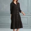 Begonville Uzun Elbise Maya Oversize Uzun Gömlek Elbise - Siyah