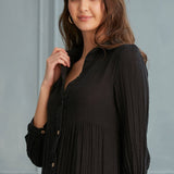 Begonville Uzun Elbise Maya Oversize Uzun Gömlek Elbise - Siyah
