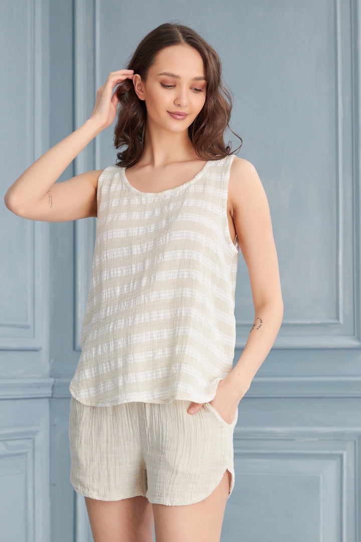 Begonville Bluz Basic Keten Bluz - Keten Beyaz