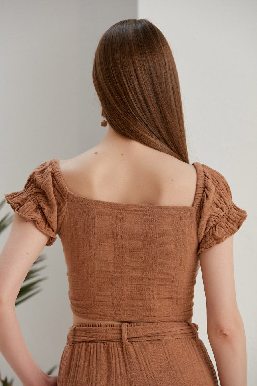 Begonville Bluz Mara Müslin Pamuk Crop-Top - Tarçın