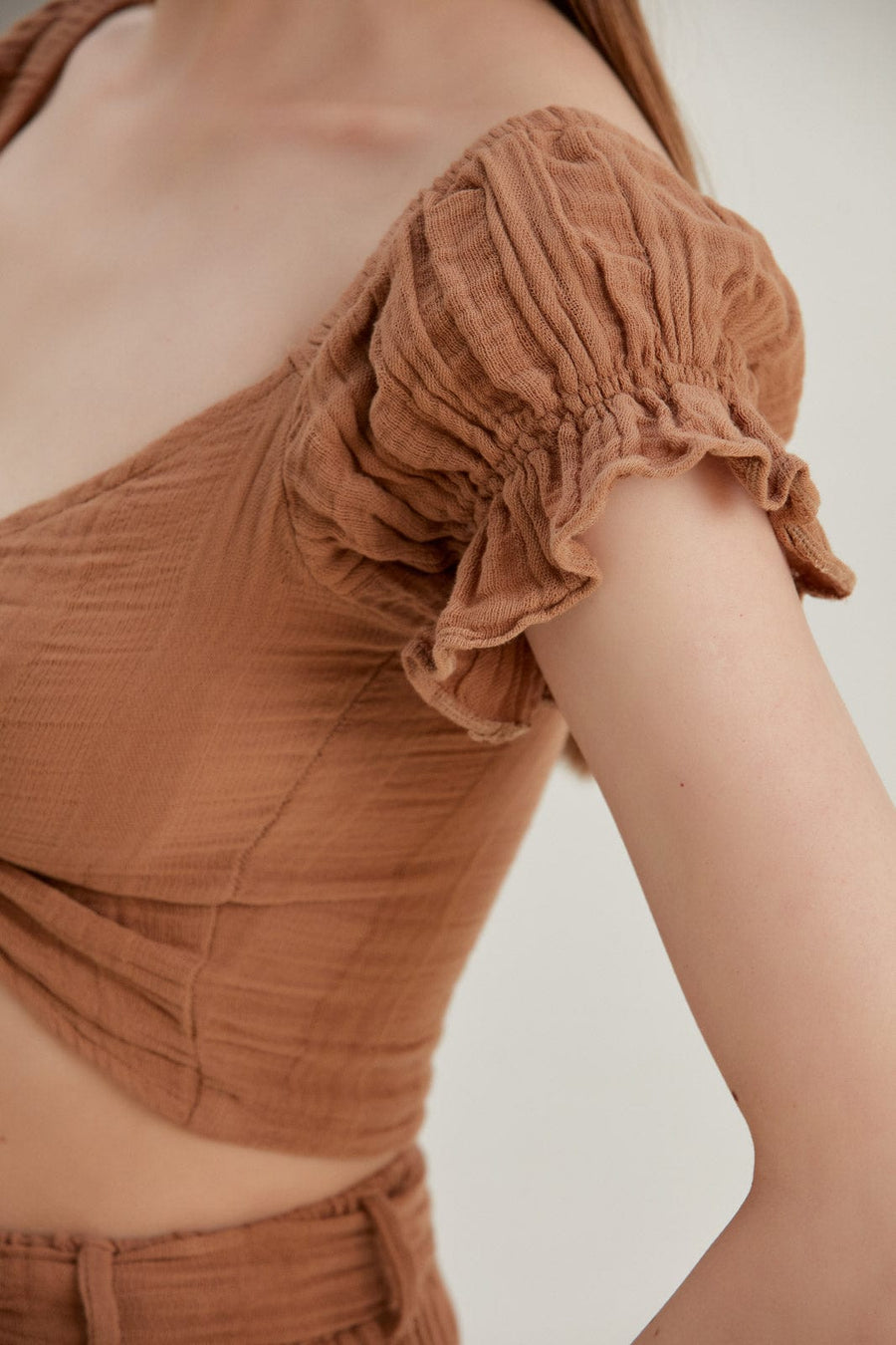Begonville Bluz Mara Müslin Pamuk Crop-Top - Tarçın