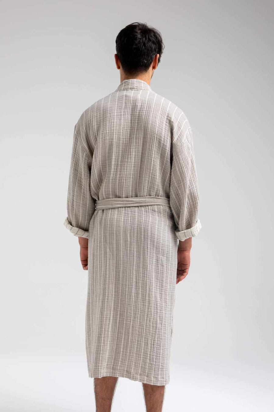 Begonville Bornoz EOS Neue Muslin Bornoz Çizgili Gri