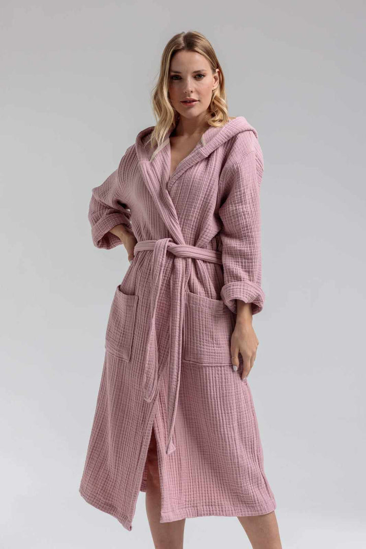 Begonville Bornoz Olympia Max Muslin Kapşonlu Bornoz Pembe