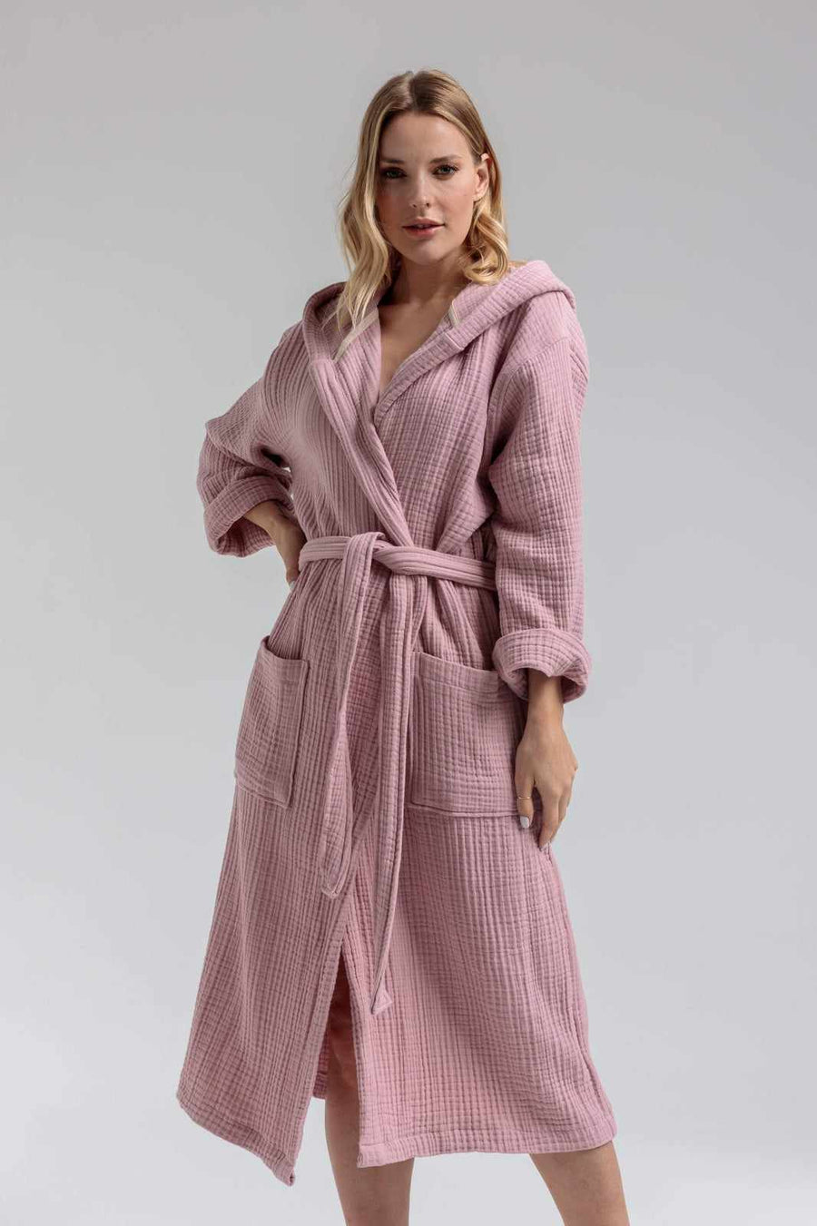 Begonville Bornoz Olympia Max Muslin Kapşonlu Bornoz Pembe