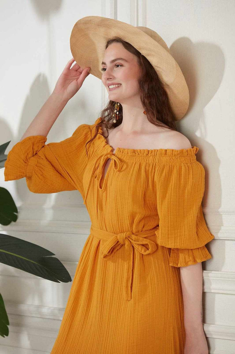 Begonville Dresses Chica Müslin Pamuk Kuşaklı Midi Elbise