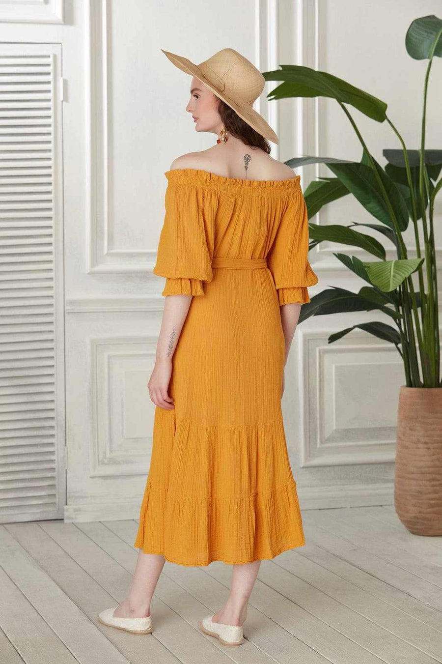 Begonville Dresses Chica Müslin Pamuk Kuşaklı Midi Elbise