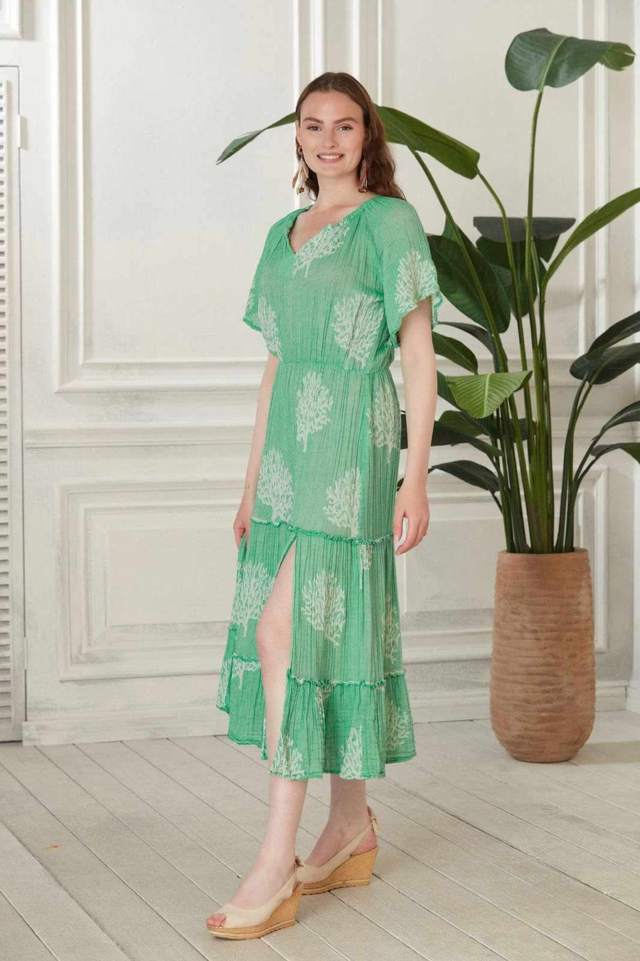 Begonville Dresses S / Yeşil Marika Müslin Kat Kat Midi Elbise