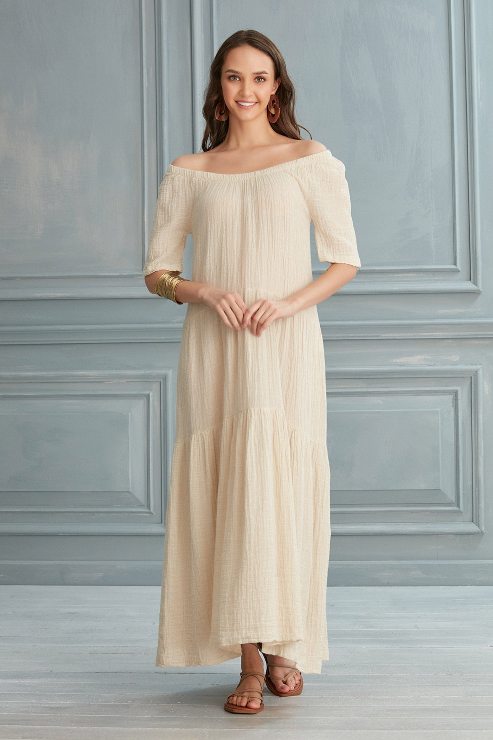 Begonville Elbise Isabella Midi Elbise - Keten Ekru