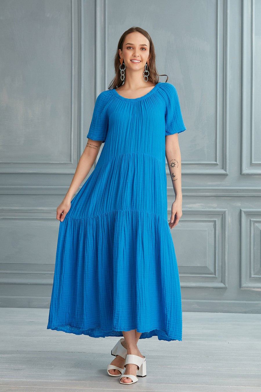 Begonville Elbise Isabella Midi Elbise - Mavi