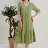 Begonville Elbise Lena İki Renkli Müslin Midi Elbise - Haki Yeşili
