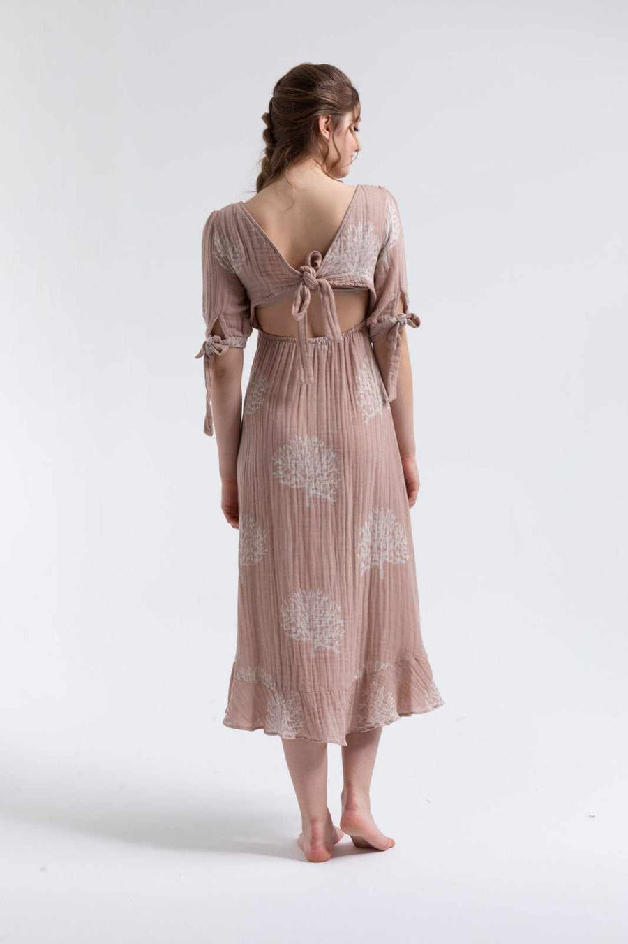Begonville Elbise Melody Sırtı Açık Midi Elbise - Bej