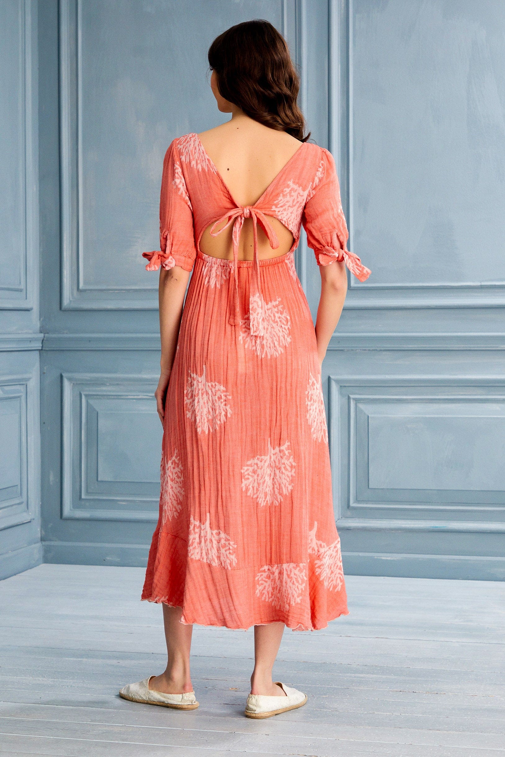 Begonville Elbise Melody Sırtı Açık Midi Elbise - Mercan
