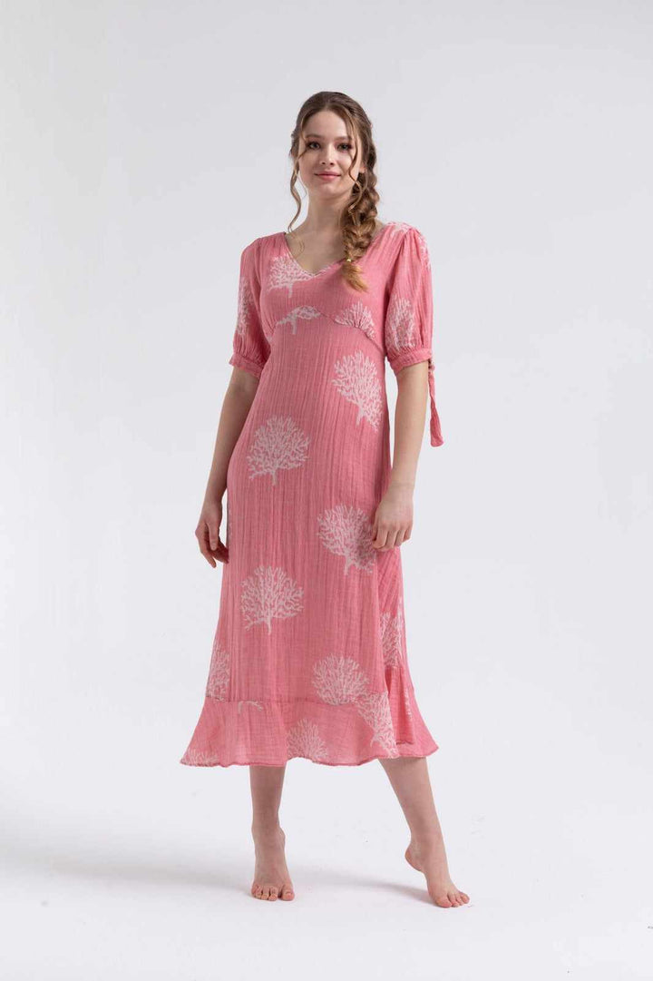 Begonville Elbise Melody Sırtı Açık Midi Elbise - Pembe