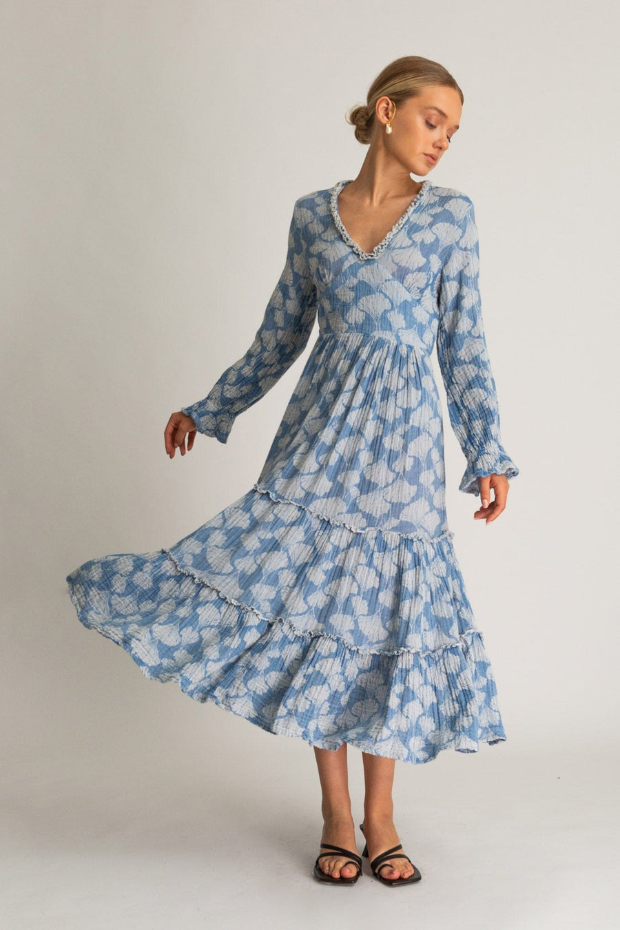 Begonville Elbise Renna Sırtı Açık Pamuk Midi Elbise - Mavi