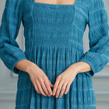Begonville Elbise Suki Kare Yakalı Midi Elbise - Mavi
