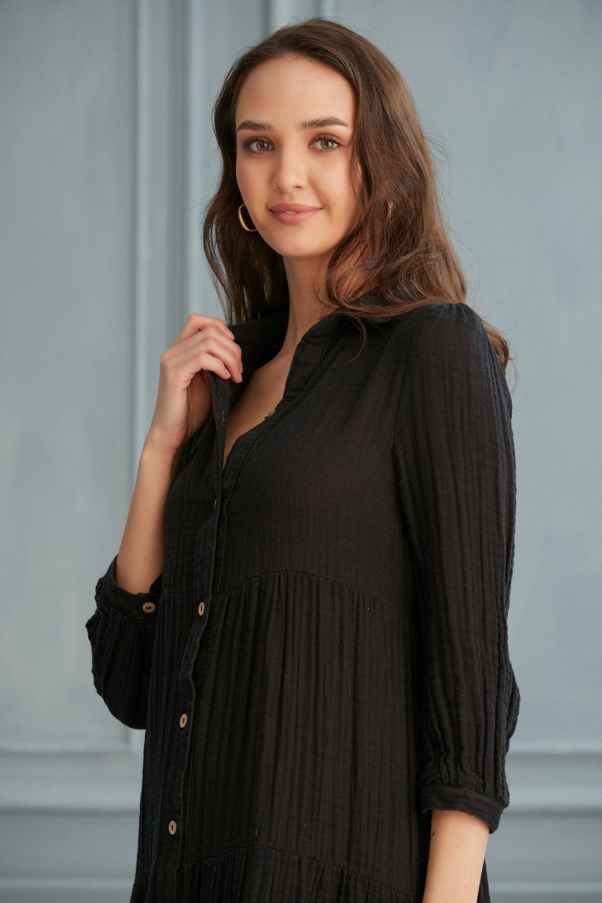Begonville Gömlek Elbise Maya Uzun Gömlek Elbise - Siyah