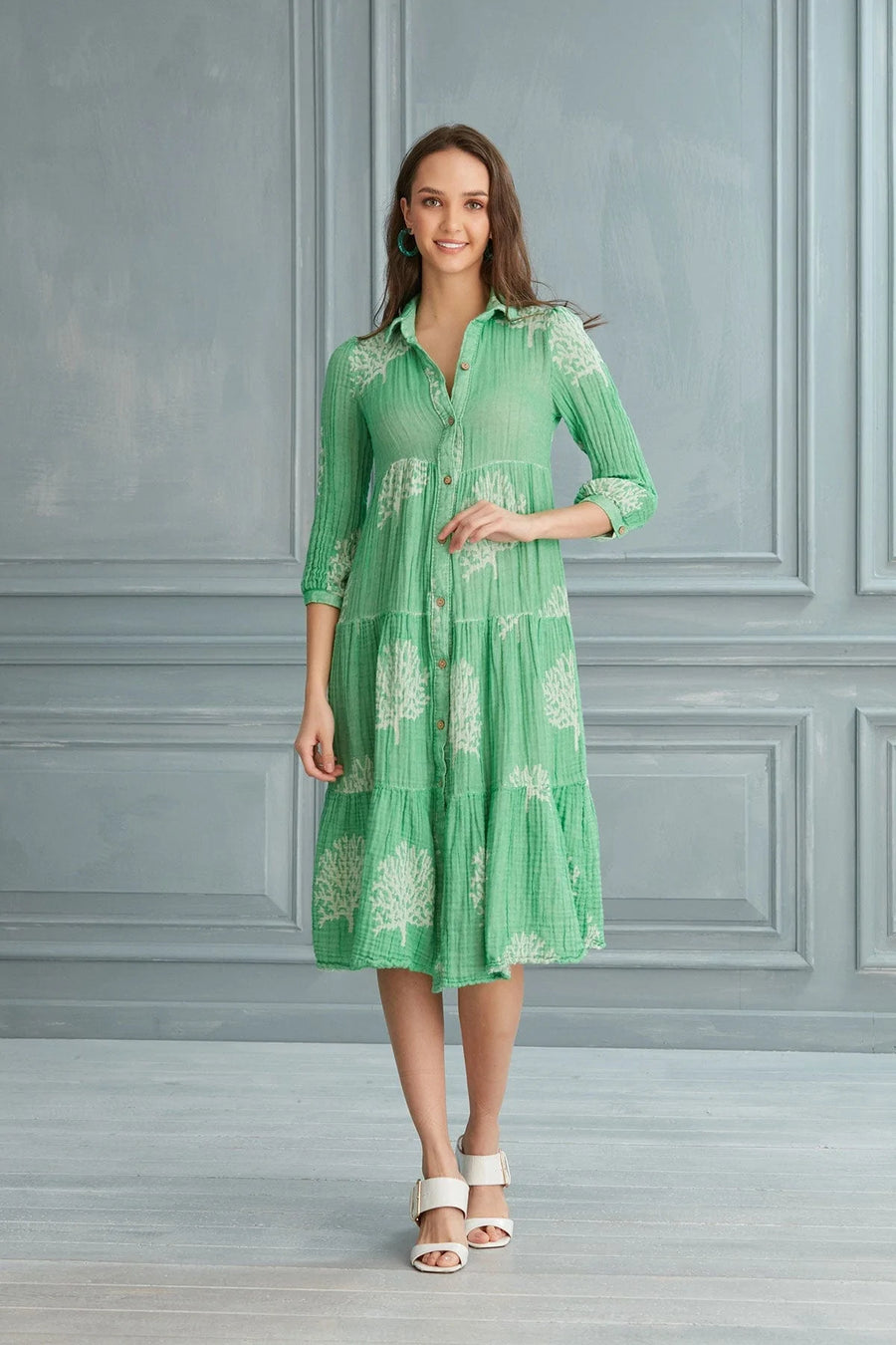 Begonville Gömlek Elbise Maya Uzun Gömlek Elbise - Yeşil