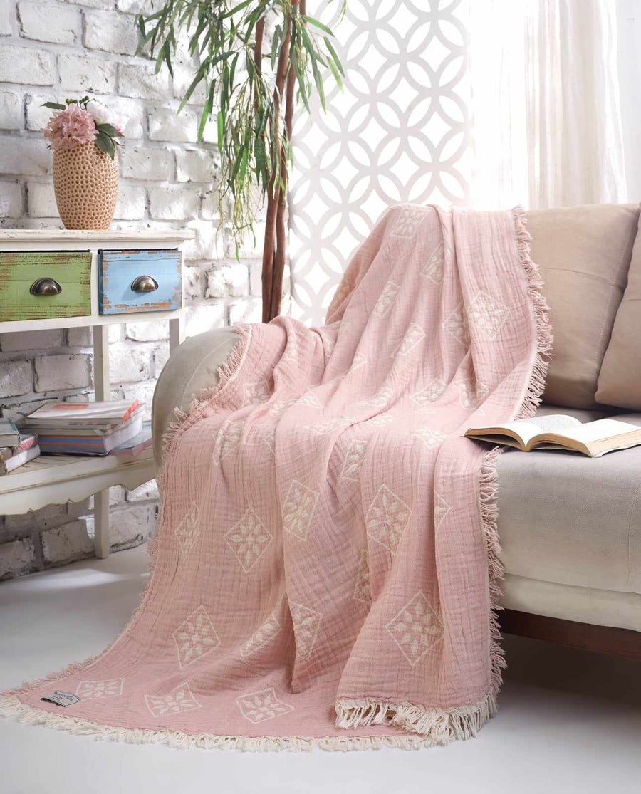 Begonville Tek Kişilik Pamuk Koltuk Örtüsü Ephesus130x170cm Pembe