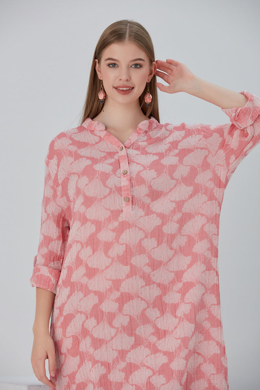 Begonville Maxi Elbise Essentials Düğmeli Rahat Kesim Uzun Elbise - Pembe