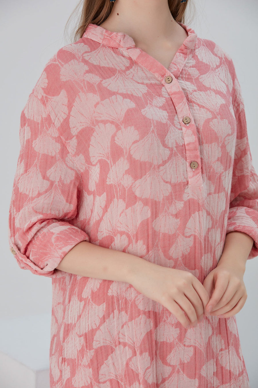 Begonville Maxi Elbise Essentials Düğmeli Rahat Kesim Uzun Elbise - Pembe