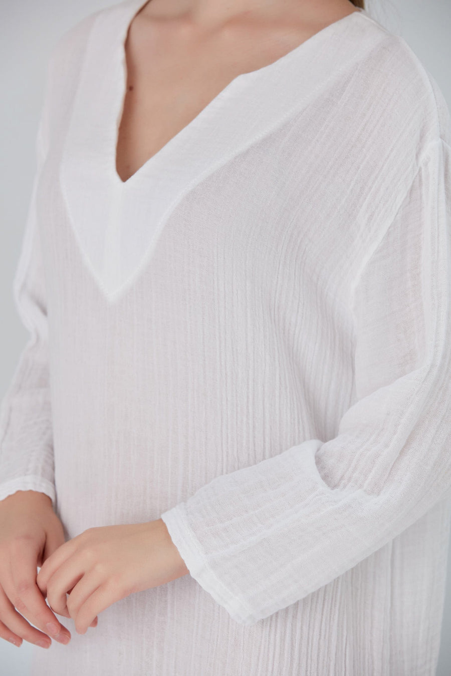 Begonville Maxi Elbise Essentials V Yaka Rahat Uzun Elbise - Beyaz