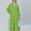Begonville Maxi Elbise Essentials V Yaka Rahat Uzun Elbise - Fıstık Yeşili
