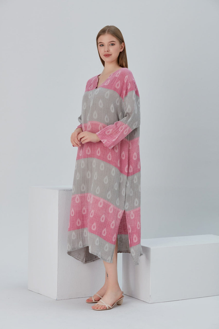 Begonville Maxi Elbise Essentials V Yaka Rahat Uzun Elbise - Gri