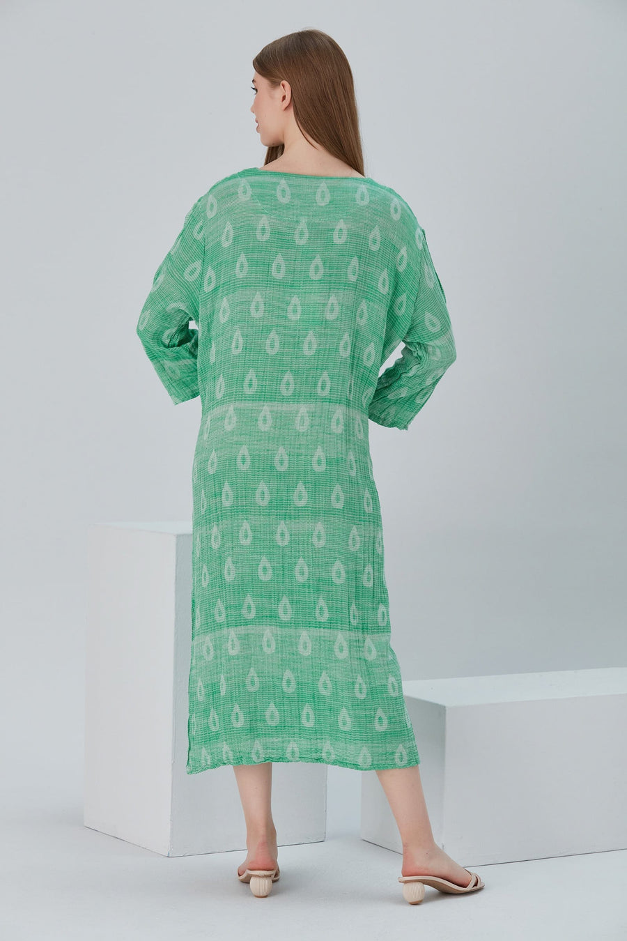 Begonville Maxi Elbise Essentials V Yaka Rahat Uzun Elbise - Yeşil