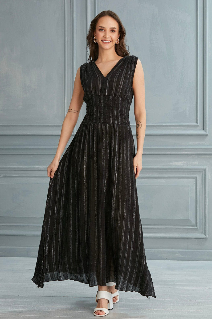 Begonville Maxi Elbise Lottie Gipeli Uzun Elbise - Siyah