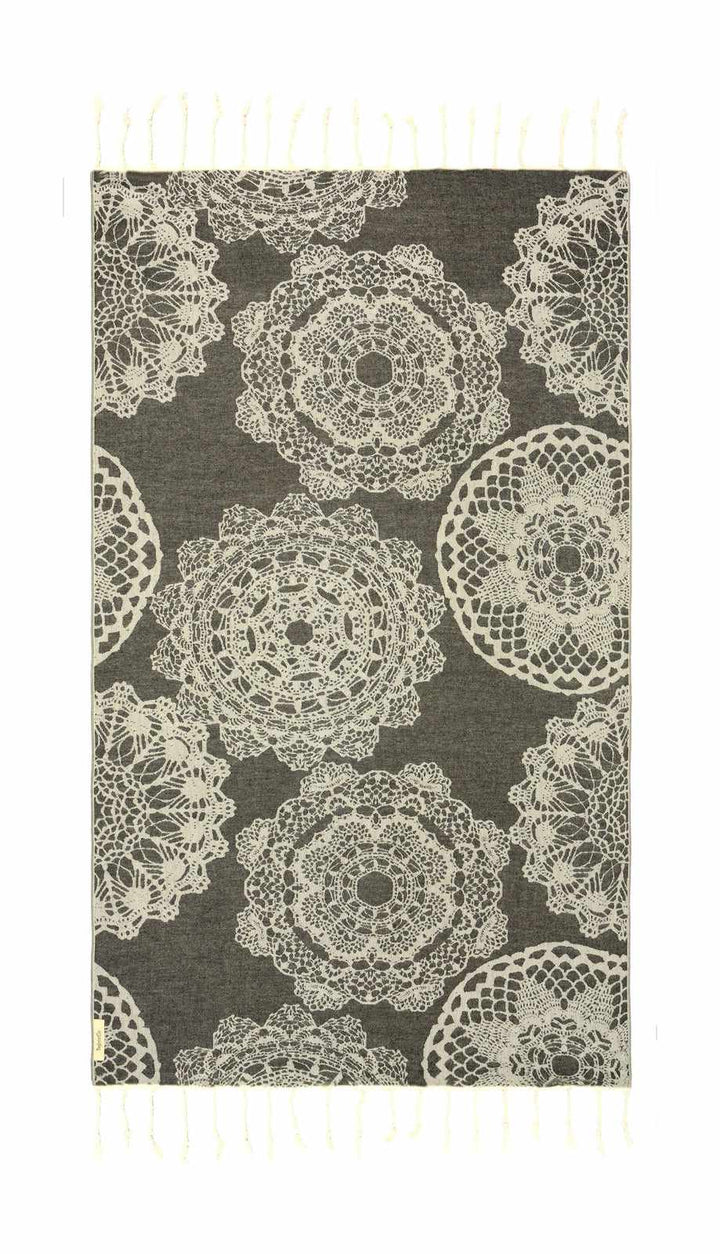 Begonville Peştemal Pareo Lace Jakarlı Bambu Peştemal - Siyah