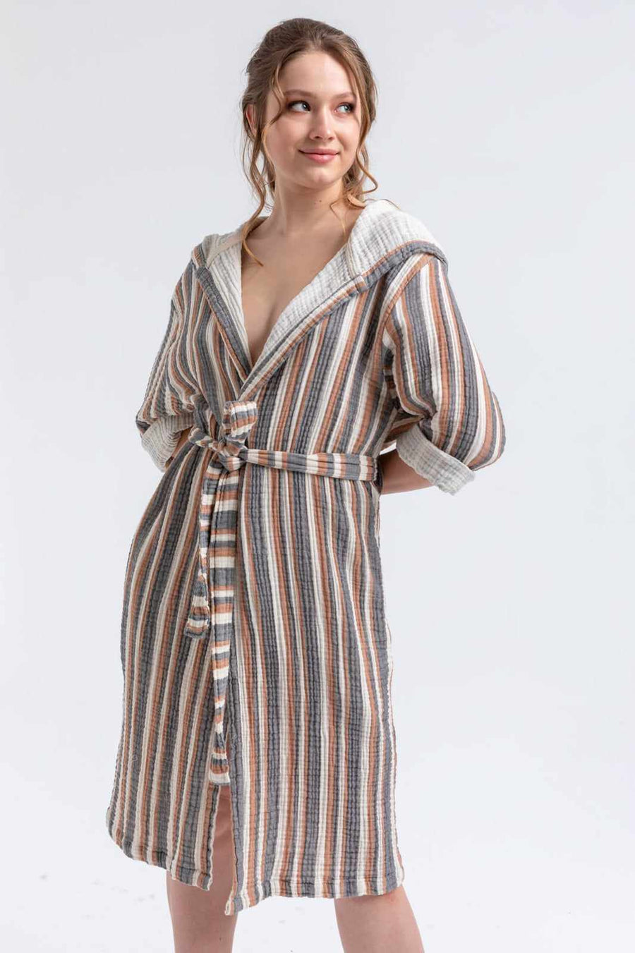 Begonville Robes Senna Çizgili Muslin Bornoz