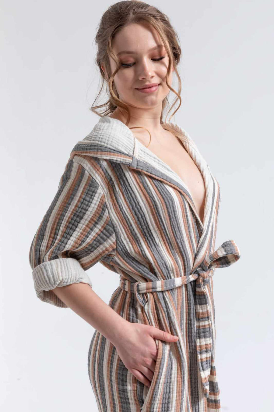 Begonville Robes Senna Çizgili Muslin Bornoz