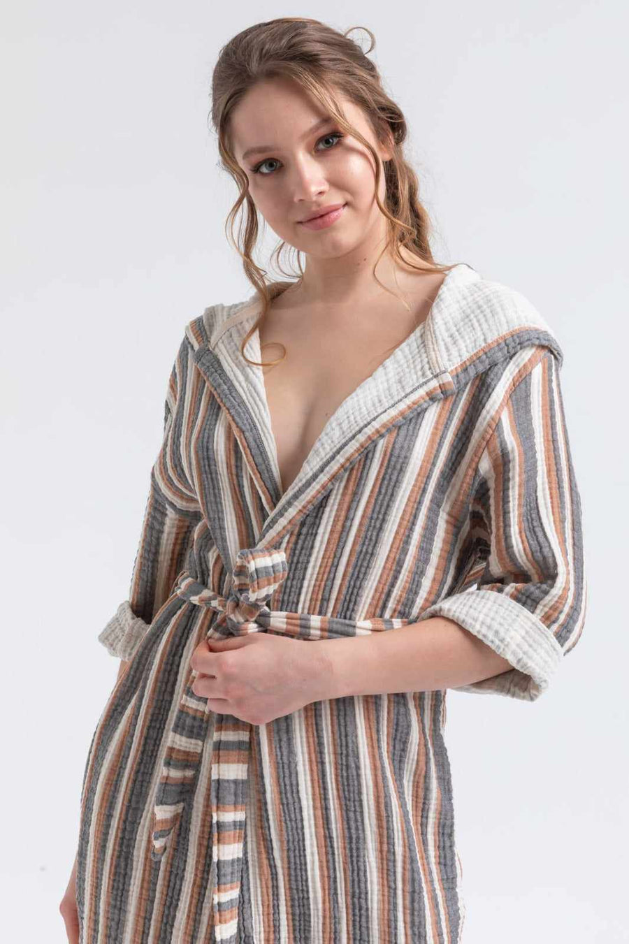 Begonville Robes Senna Çizgili Muslin Bornoz